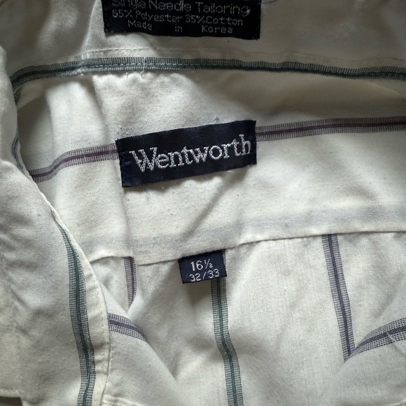 Vintage White Striped Button Down Shirt Wentworth Size 16 1/2 32/33 Front Pocket - Picture 3 of 5